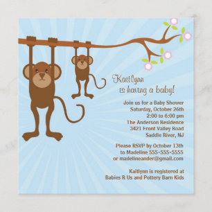 Invitación de Baby Shower del safari del mono del