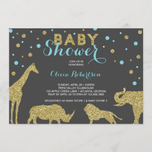 Invitación de Baby Shower del safari, falso oro,
