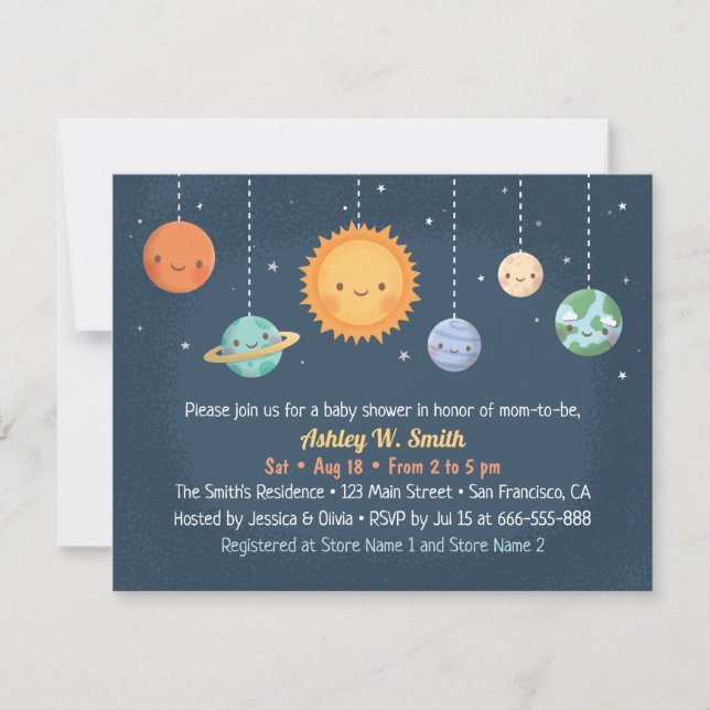 Invitación de Baby Shower del Sol y Planetas Espac (Anverso)