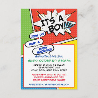 Invitación de Baby Shower del super héroe del