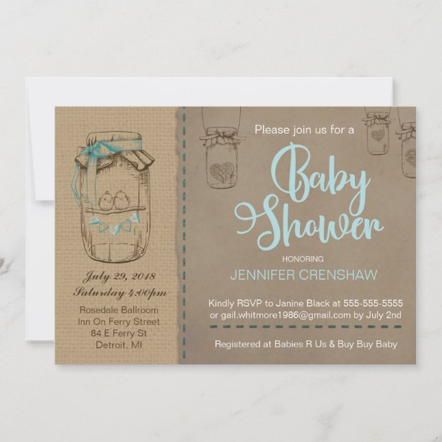 Invitación de Baby Shower del tarro de albañil (Anverso)