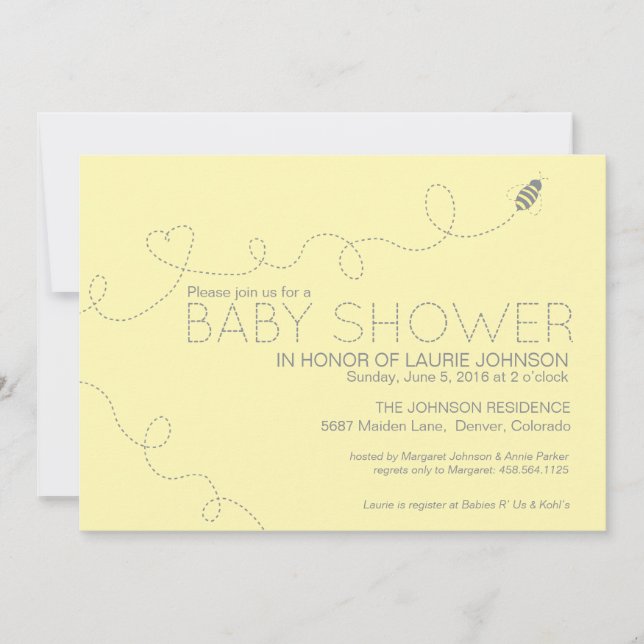 Invitación de Baby Shower del tema de la abeja (Anverso)