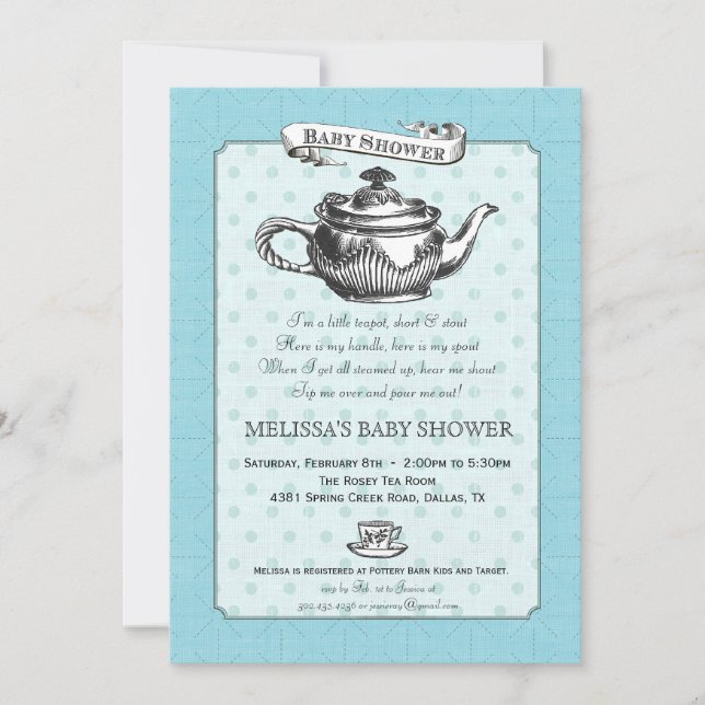 Invitación de Baby Shower del tiempo del té - (Anverso)