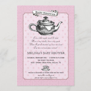 Invitación de Baby Shower del tiempo del té - rosa