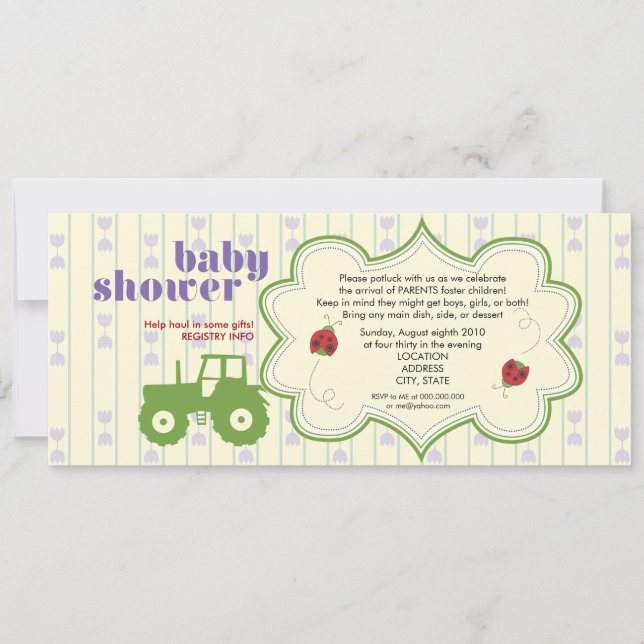 Invitación de Baby Shower del tractor/de la (Anverso)