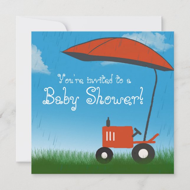 Invitación de Baby Shower del tractor: Tractor (Anverso)