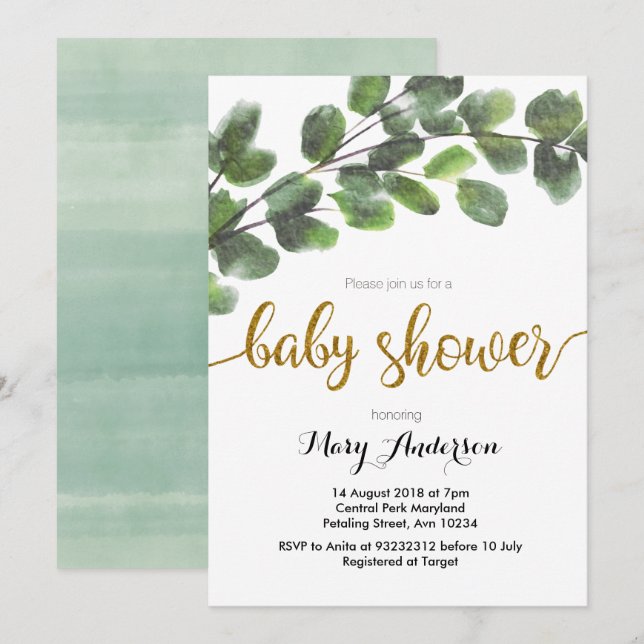 Invitación de Baby Shower del verdor del muchacho (Anverso / Reverso)