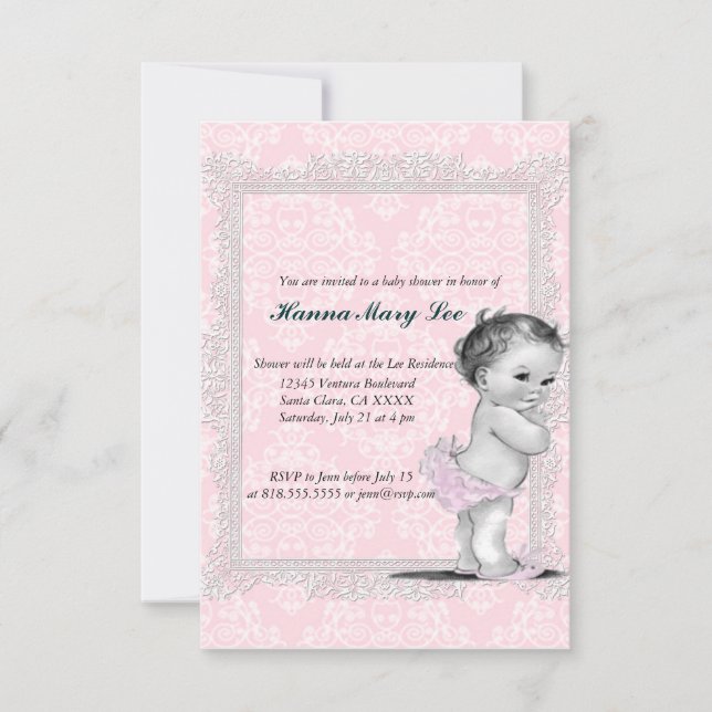 Invitación de Baby Shower del vintage (Anverso)
