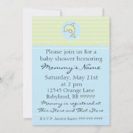 Invitación de Baby Shower. Delfín azul. 12,7 cm x