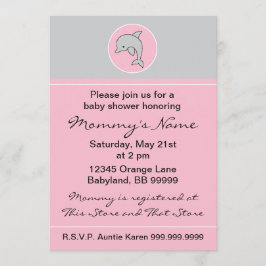 Invitación de Baby Shower. Delfín rosado. 12,7 cm