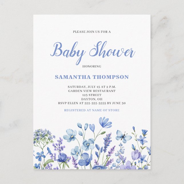 Invitación de Baby Shower Delicate Blue Floral (Anverso)
