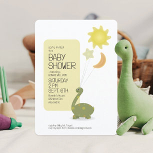 Invitación de Baby Shower Dino con Mylar Baloons