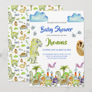 Invitación de baby shower Dino little rawr