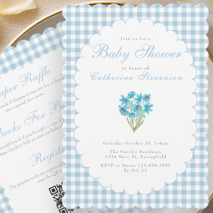 Invitación de Baby Shower Doble Cara Flores Azules