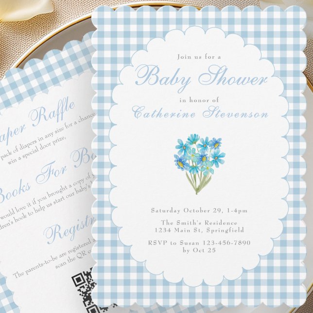 Invitación de Baby Shower Doble Cara Flores Azules (Subido por el creador)