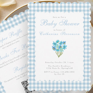 Invitación de Baby Shower Doble Cara Flores Azules