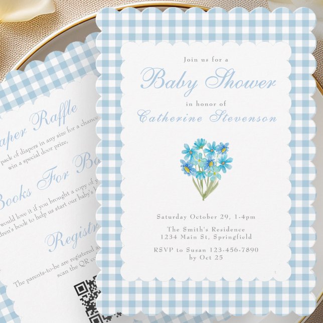 Invitación de Baby Shower Doble Cara Flores Azules (Subido por el creador)
