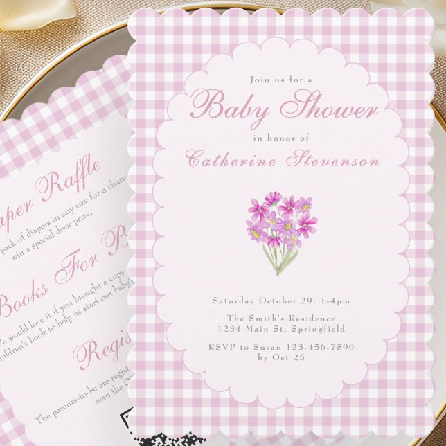 Invitación de Baby Shower Doble Cara Flores Rosada (Subido por el creador)