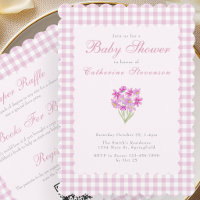 Invitación de Baby Shower Doble Cara Flores Rosada