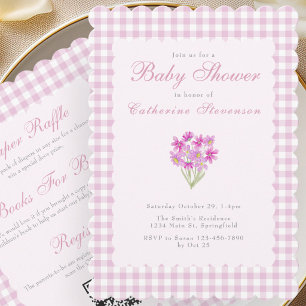 Invitación de Baby Shower Doble Cara Flores Rosada