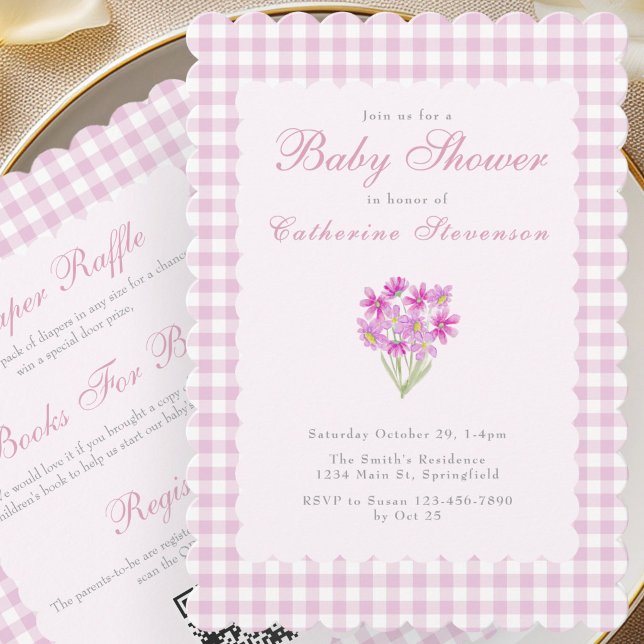 Invitación de Baby Shower Doble Cara Flores Rosada (Subido por el creador)