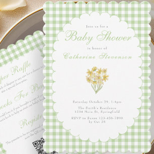 Invitación de Baby Shower Doble Cara Flores Verdes