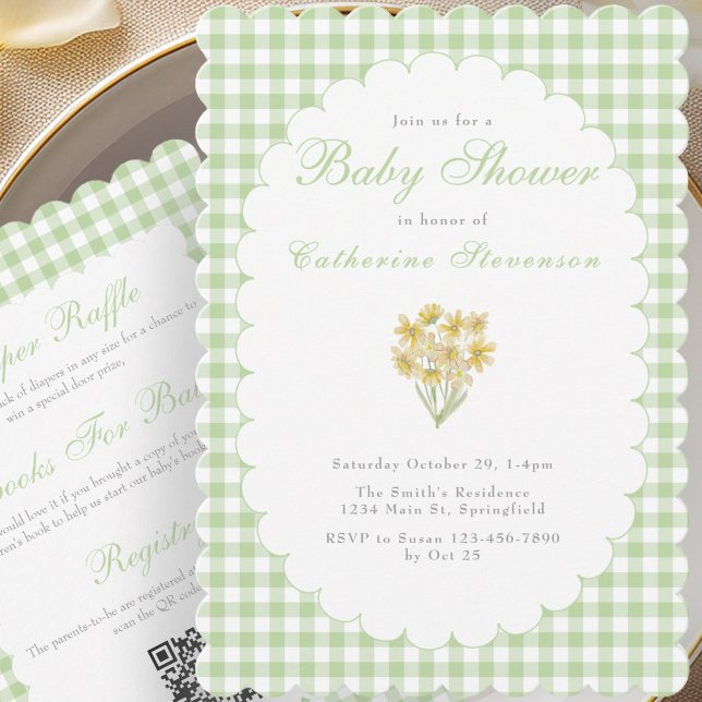 Invitación de Baby Shower Doble Cara Flores Verdes (Subido por el creador)