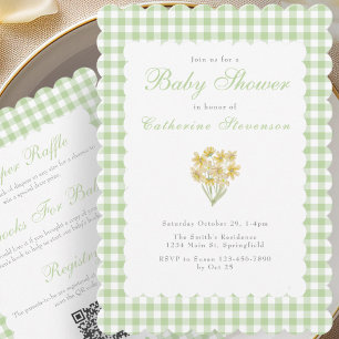 Invitación de Baby Shower Doble Cara Flores Verdes