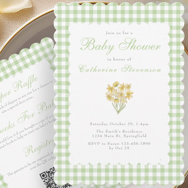 Invitación de Baby Shower Doble Cara Flores Verdes (Subido por el creador)