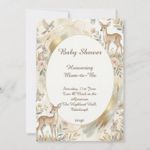 Invitación de baby shower dorada de ciervos del bo
