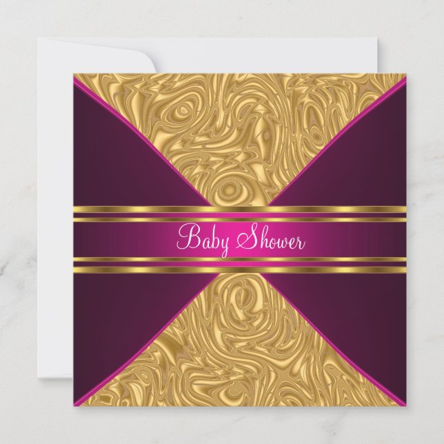 Invitación de Baby Shower dorada y rosa (Anverso)