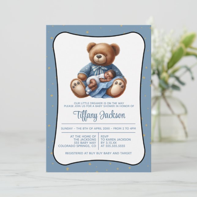 Invitación de Baby Shower Dream Bear (Anverso de pie)