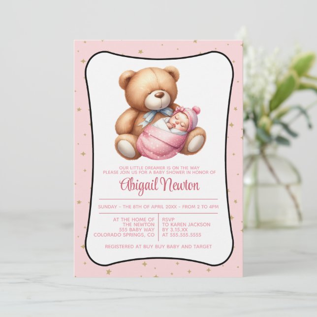 Invitación de Baby Shower Dream Bear (Anverso de pie)
