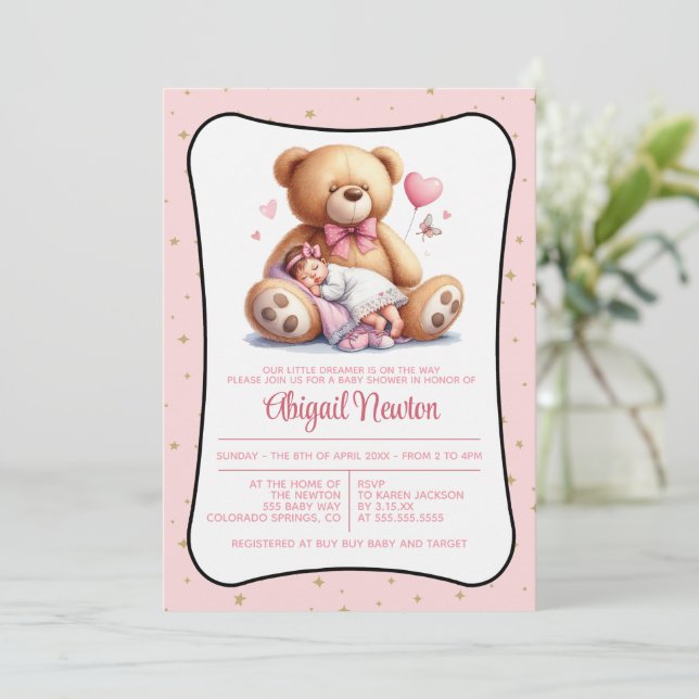 Invitación de Baby Shower Dream Bear (Anverso de pie)