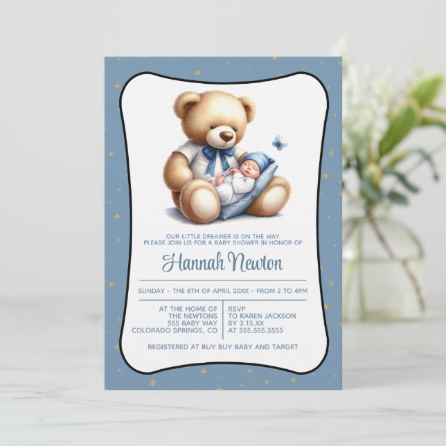Invitación de Baby Shower Dream Bear (Anverso de pie)