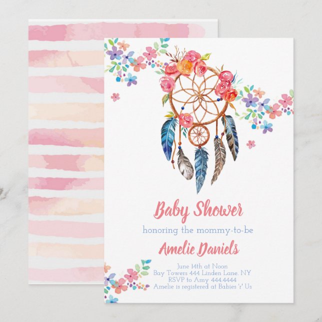 Invitación de Baby Shower Dream Catcher (Anverso / Reverso)
