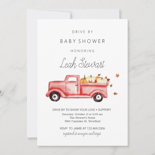 Invitación de Baby Shower Drive By Fall (Anverso)