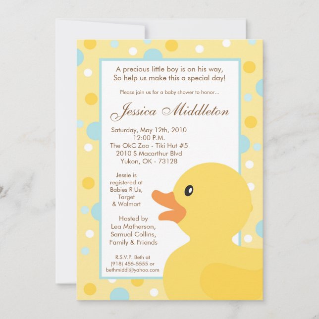Invitación de Baby Shower dudosa con punto de polk (Anverso)