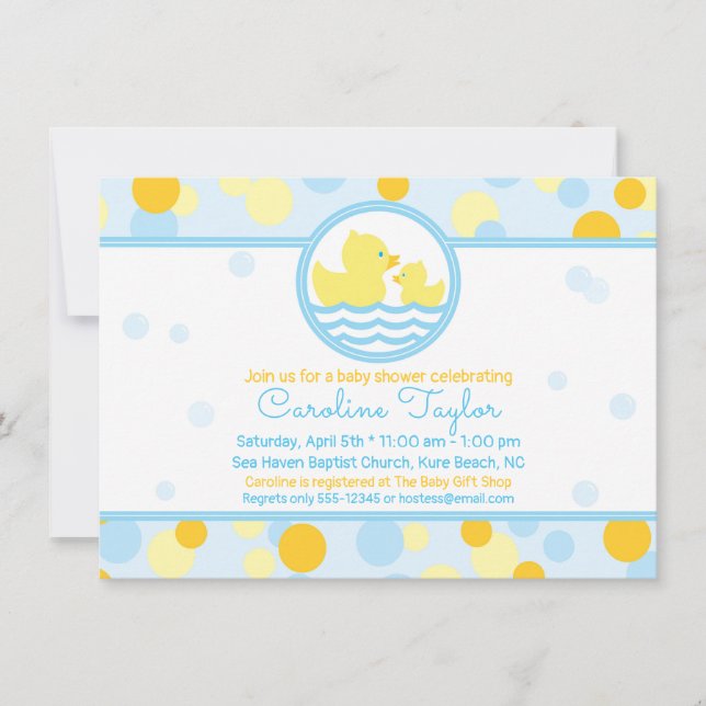 Invitación de Baby Shower dudoso azul y amarillo (Anverso)