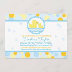 Invitación de Baby Shower dudoso azul y amarillo