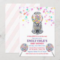 Invitación de Baby Shower Dulce Caramelo Gumball
