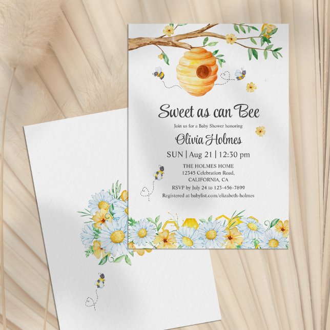 Invitación de Baby Shower "Dulce como se puede com ("Sweet as can Bee" Baby Shower Invitation on a neutral background)