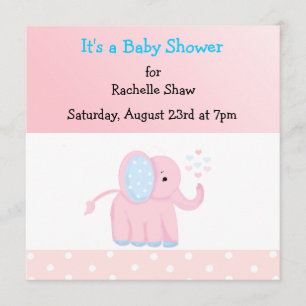Invitación de Baby Shower Dulce Elefante Rosa