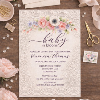 Invitación de baby shower dulce floral Baby in Blo