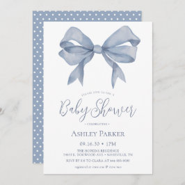 Invitación de Baby Shower Dusty Blue Bow Boy