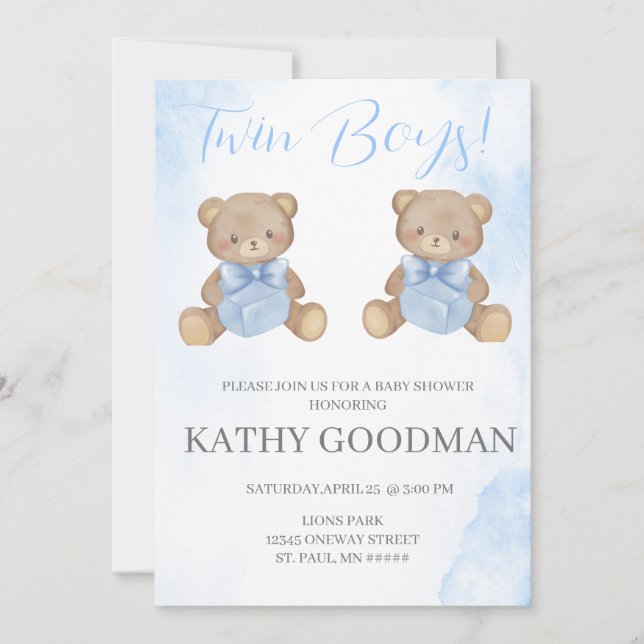 Invitación de Baby Shower Dusty Blue para niños ge (Anverso)