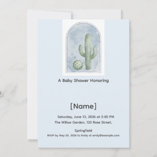 Invitación de Baby Shower Editable Cactus Azul
