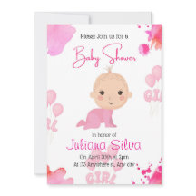 Invitación de baby shower editable de niña rosa