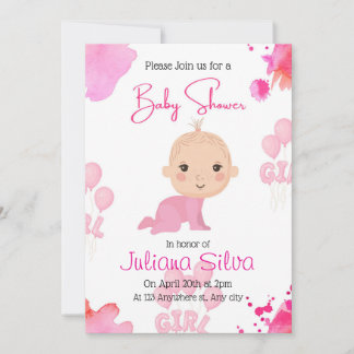 Invitación de baby shower editable de niña rosa