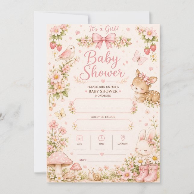 Invitación de baby shower editable para niña | Acu (Anverso)